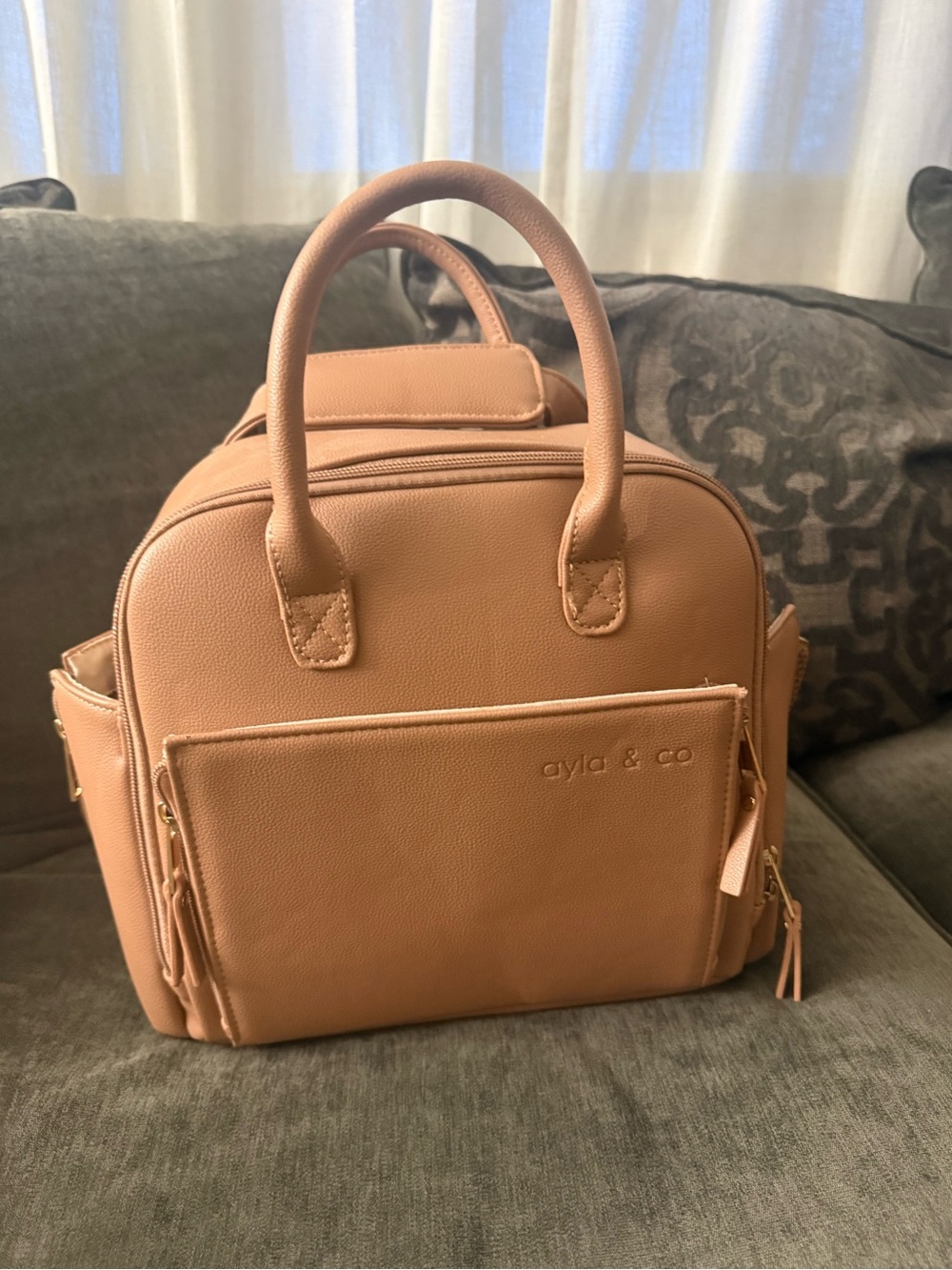 ayla & co Tan Faux-Leather Baby Bag Tote